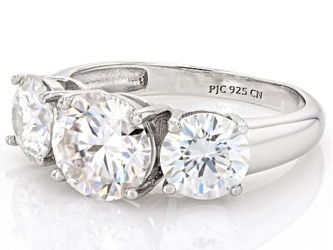 Moissanite Platineve 3 Stone Ring 3.90ctw DEW.