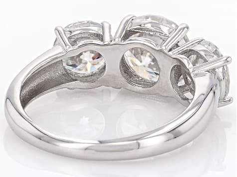 Moissanite Platineve 3 Stone Ring 3.90ctw DEW.