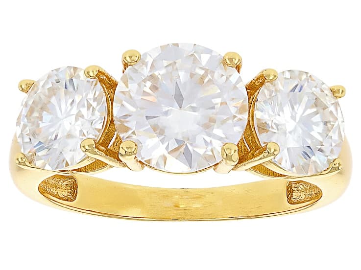 Moissanite 14k Yellow Gold Over Silver 3 Stone Ring 3.90ctw DEW.