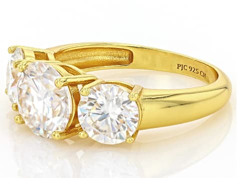 Moissanite 14k Yellow Gold Over Silver 3 Stone Ring 3.90ctw DEW.