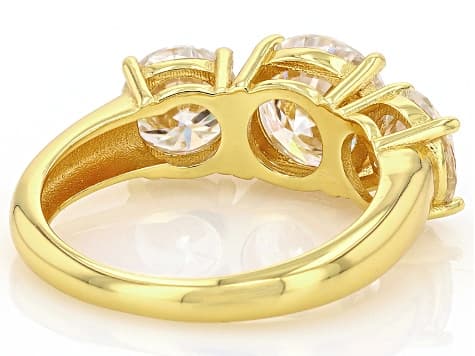 Moissanite 14k Yellow Gold Over Silver 3 Stone Ring 3.90ctw DEW.