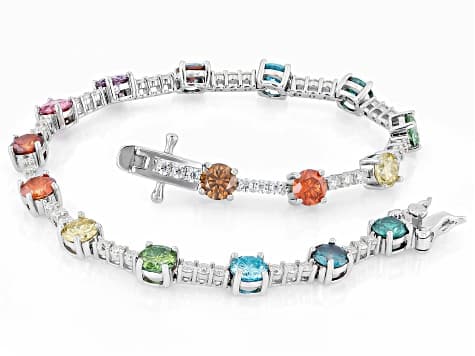 Multi Color Moissanite Platineve Tennis Bracelet 8.76ctw DEW