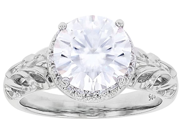 Moissanite Platineve Halo Ring 2.90ctw DEW.