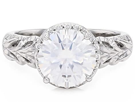 Moissanite Platineve Halo Ring 2.90ctw DEW.