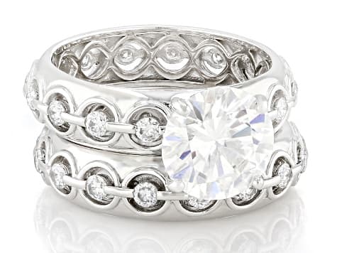 Moissanite Platineve Ring With Band 3.63ctw DEW.