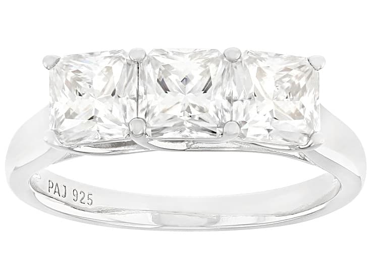 Moissanite Platineve Three Stone Ring 2.19ctw DEW.