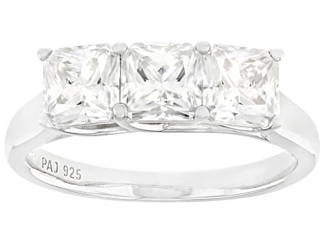 Moissanite Platineve Three Stone Ring 2.19ctw DEW.