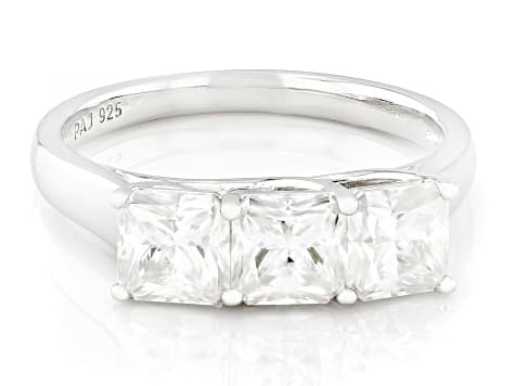 Moissanite Platineve Three Stone Ring 2.19ctw DEW.