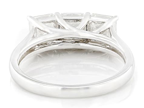 Moissanite Platineve Three Stone Ring 2.19ctw DEW.
