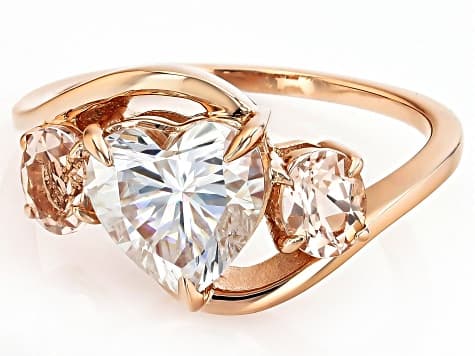 Moissanite And Morganite 14k Rose Gold Over Sterling Silver Ring 1.80ct DEW