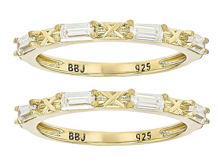 Moissanite 14k Yellow Gold Over Silver Set Of 2 Stackable Rings 0.72ctw DEW.