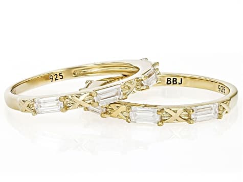 Moissanite 14k Yellow Gold Over Silver Set Of 2 Stackable Rings 0.72ctw DEW.