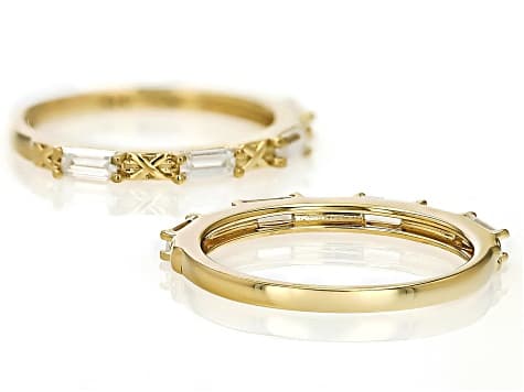 Moissanite 14k Yellow Gold Over Silver Set Of 2 Stackable Rings 0.72ctw DEW.