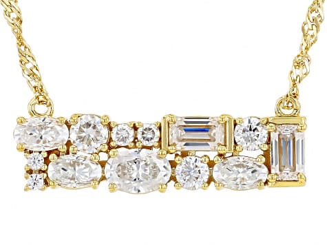 Moissanite 14k Yellow Gold Over Silver Bar Necklace 2.30ctw DEW.