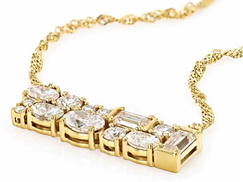 Moissanite 14k Yellow Gold Over Silver Bar Necklace 2.30ctw DEW.