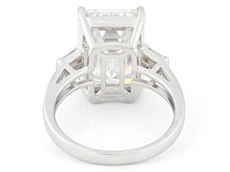 Emerald Cut and Baguette Moissanite Platineve Ring 10.24ctw DEW.