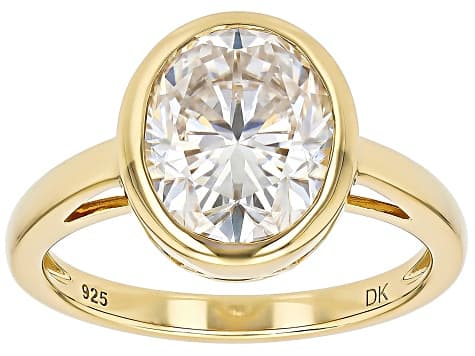 Moissanite 14k Yellow Gold Over Silver Solitaire Ring 4.20ct DEW.