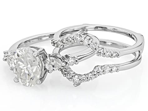 Moissanite Platineve Ring With Guard Set 2.94ctw DEW