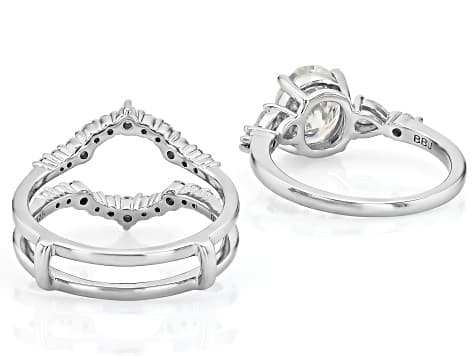 Moissanite Platineve Ring With Guard Set 2.94ctw DEW