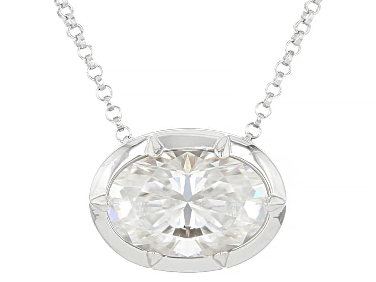 Moissanite Platineve Solitaire Necklace 4.25ct DEW.