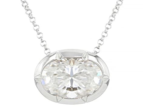Moissanite Platineve Solitaire Necklace 4.25ct DEW.