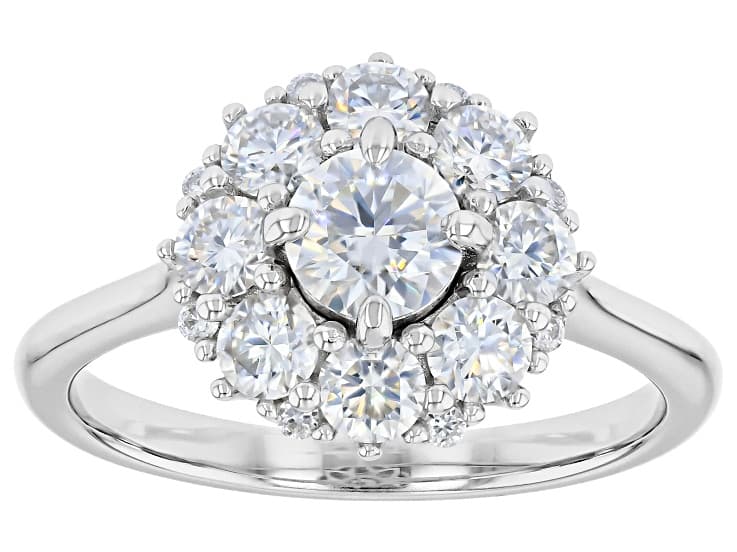 Moissanite Platineve Halo Ring 1.38ctw DEW