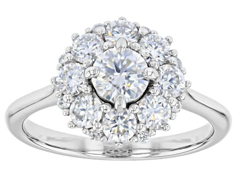 Moissanite Platineve Halo Ring 1.38ctw DEW