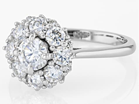 Moissanite Platineve Halo Ring 1.38ctw DEW