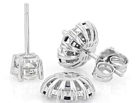 Moissanite And Blue Lab Created Sapphire Platineve Earrings With Jacket 1.96ctw DEW