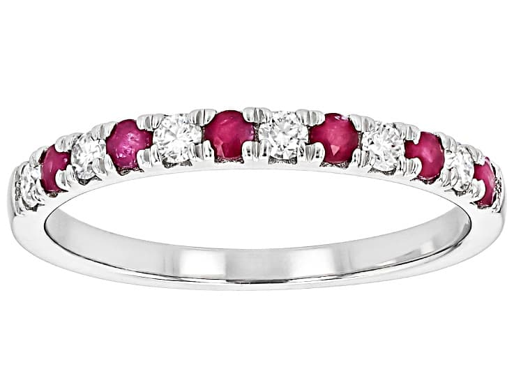 Moissanite And Mozambique Ruby Platineve ring .18ctw DEW