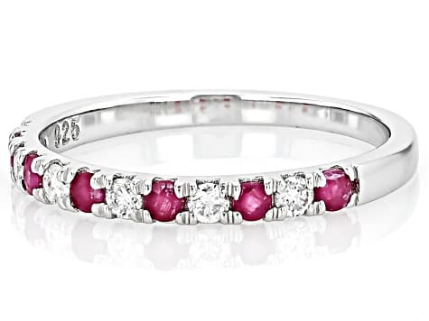 Moissanite And Mozambique Ruby Platineve ring .18ctw DEW