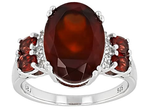 Red Hessonite Garnet Rhodium Over Sterling Silver Ring 6.13ctw.