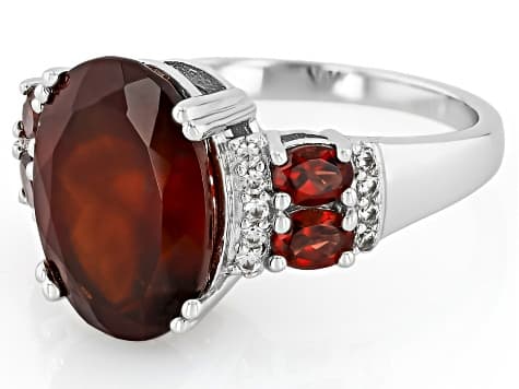 Red Hessonite Garnet Rhodium Over Sterling Silver Ring 6.13ctw.