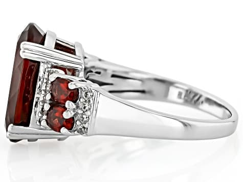 Red Hessonite Garnet Rhodium Over Sterling Silver Ring 6.13ctw.