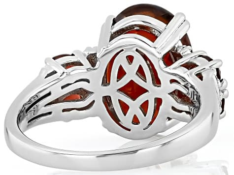 Red Hessonite Garnet Rhodium Over Sterling Silver Ring 6.13ctw.
