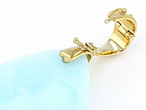 Blue Peruvian Opal 18k Yellow Gold Over Sterling Silver Pendant With Enhancer 40x30mm