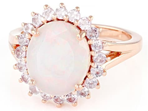 Multi-Color Ethiopian Opal 18k Rose Gold Over Sterling Silver Halo Ring 2.89ctw
