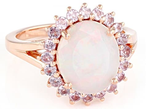 Multi-Color Ethiopian Opal 18k Rose Gold Over Sterling Silver Halo Ring 2.89ctw