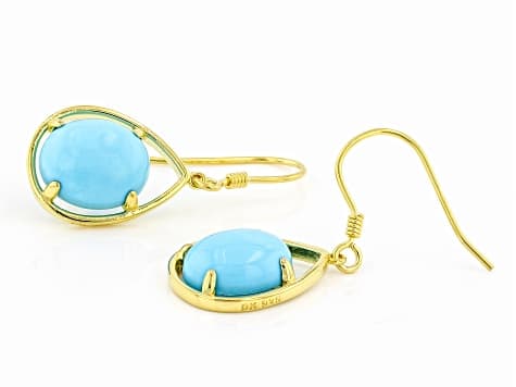 Blue Sleeping Beauty Turquoise 18k Yellow Gold Over Sterling Silver Dangle Earrings