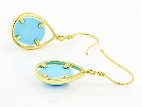 Blue Sleeping Beauty Turquoise 18k Yellow Gold Over Sterling Silver Dangle Earrings