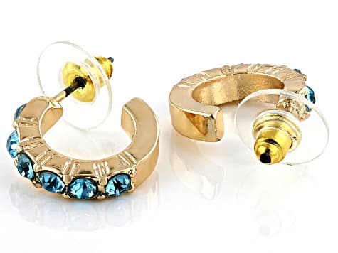 Multi-Color Crystal Gold Tone Set of 7 Huggie Earrings 3mm
