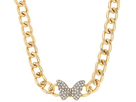 Crystal Gold Tone Butterfly Choker Necklace