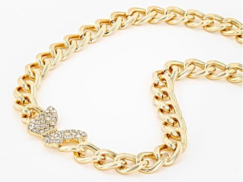 Crystal Gold Tone Butterfly Choker Necklace
