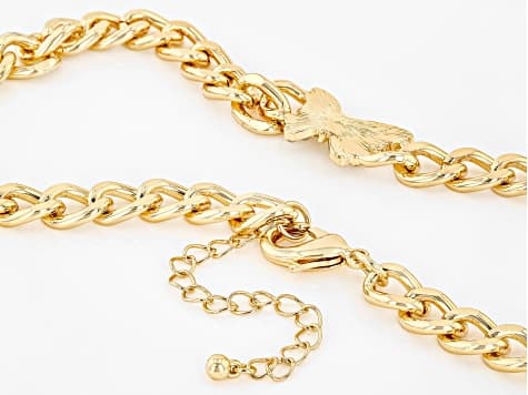 Crystal Gold Tone Butterfly Choker Necklace