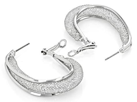Crystal Gold and Silver Tone Set of 2 Hoop Earrings