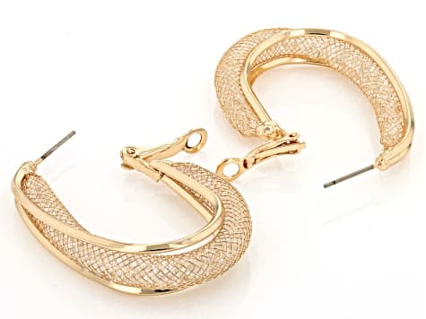 Crystal Gold and Silver Tone Set of 2 Hoop Earrings