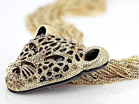 Gold Crystal Gold Tone Leopard Head Necklace