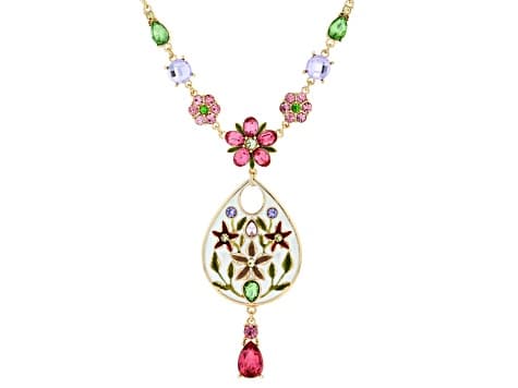 Multi-Color Crystal & Enamel Gold Tone Floral Necklace