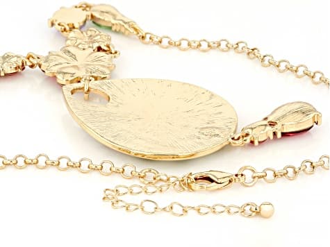 Multi-Color Crystal & Enamel Gold Tone Floral Necklace