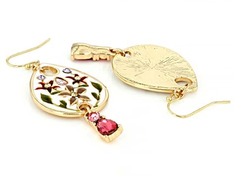 Multi-Color Crystal & Enamel Gold Tone Floral Earrings
